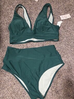 Women's Deep Green High-Waist Bikini Set